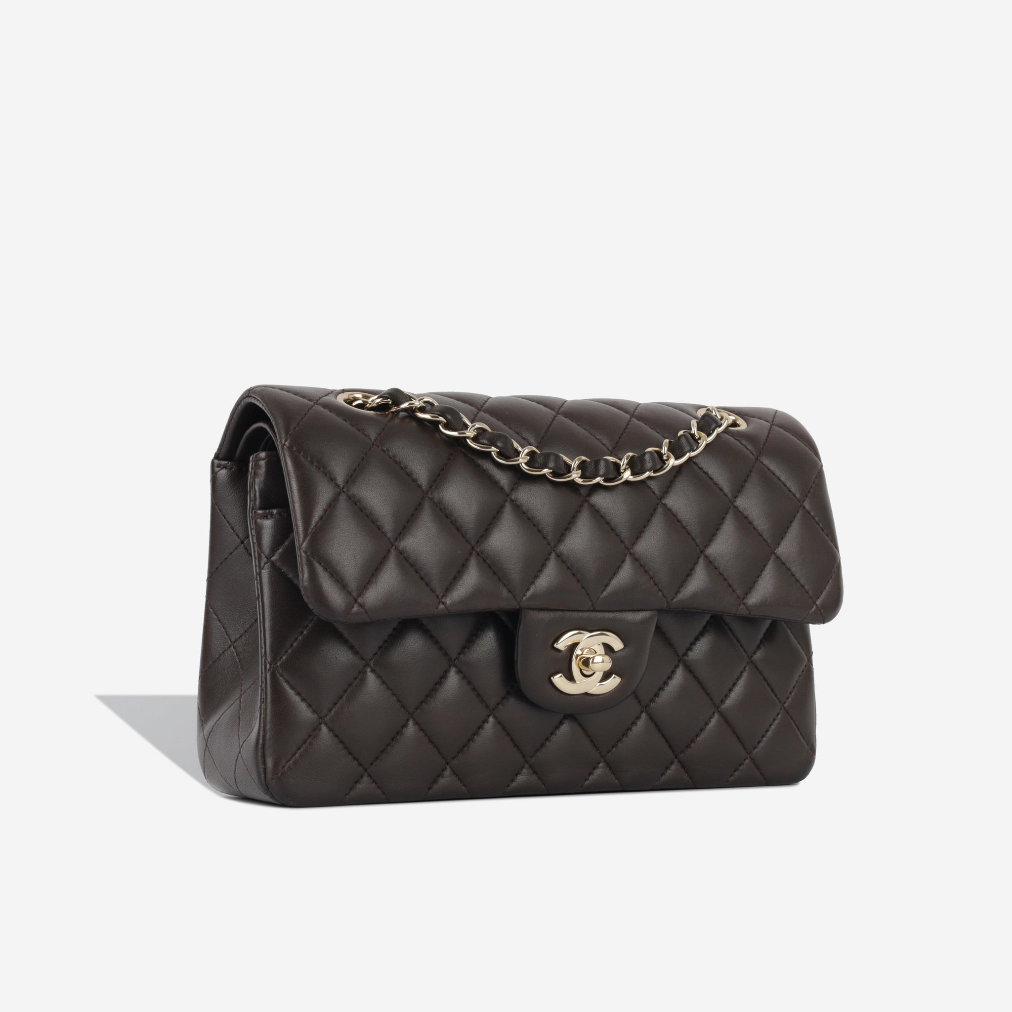 Chanel - Small Classic Flap Bag - Brown Lambskin CGHW - Excellent