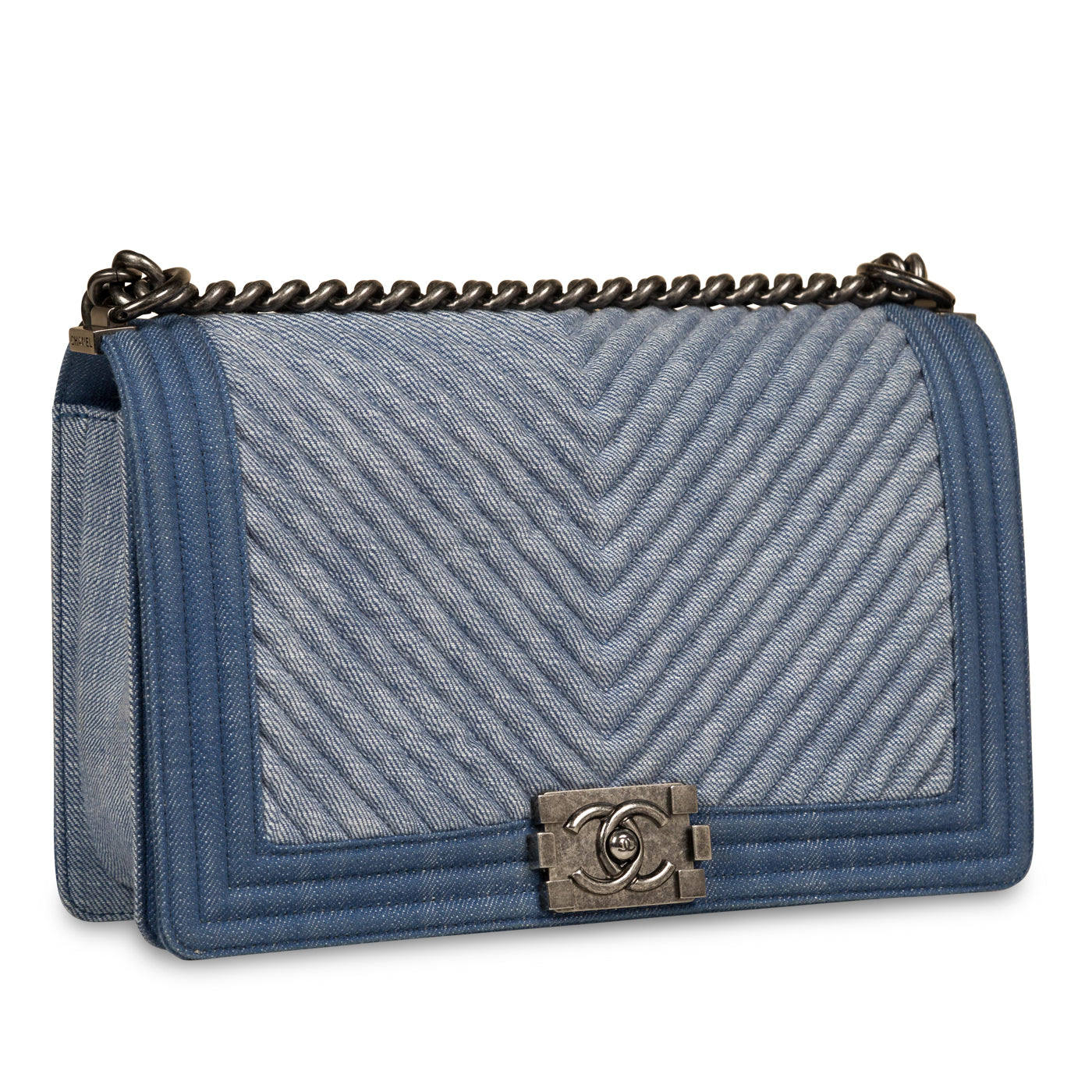 Denim Chevron Boy Bag - Medium