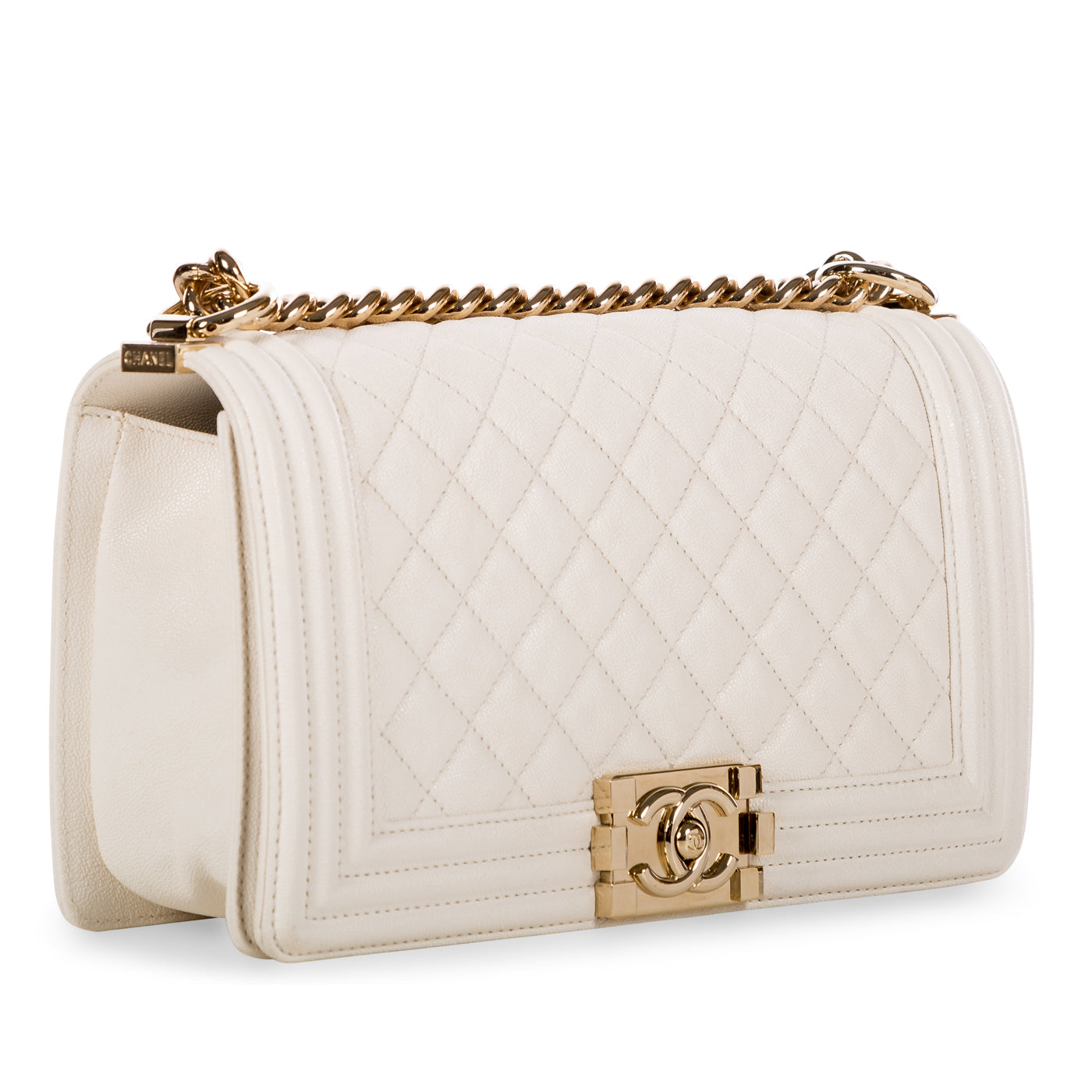 CHANEL BOY MEDIUM WHITE BAG NEW Leather ref.154125 - Joli Closet
