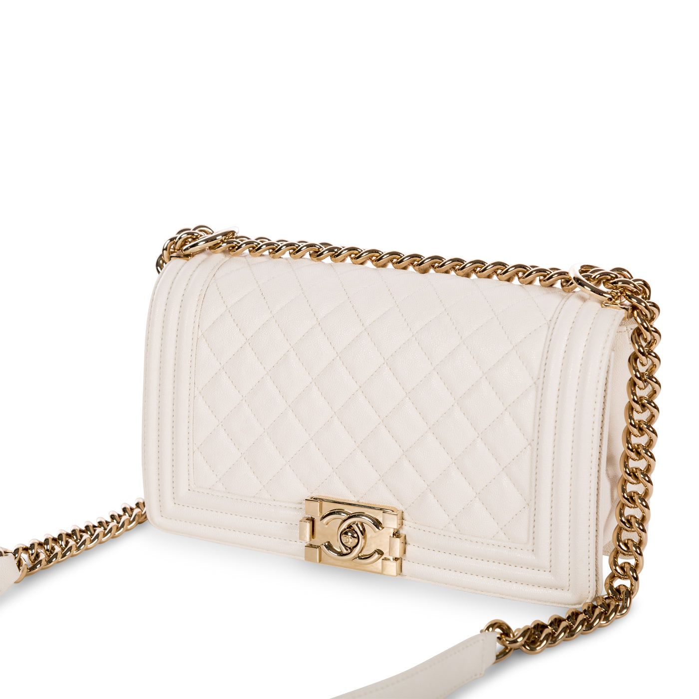 Chanel - Small Boy Bag - White Caviar Leather - CGHW - New