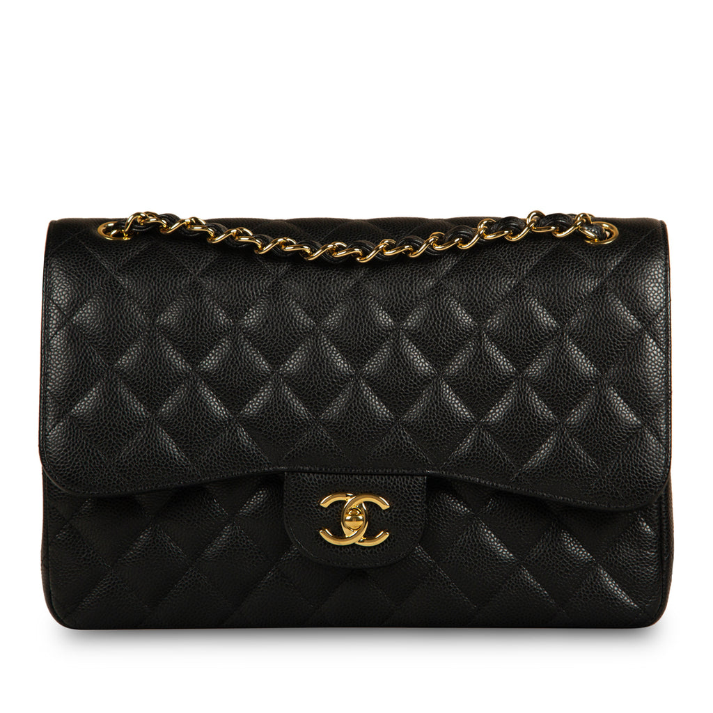 Chanel - Classic Flap Bag - Jumbo - Caviar - Black Exterior - Burgundy ...