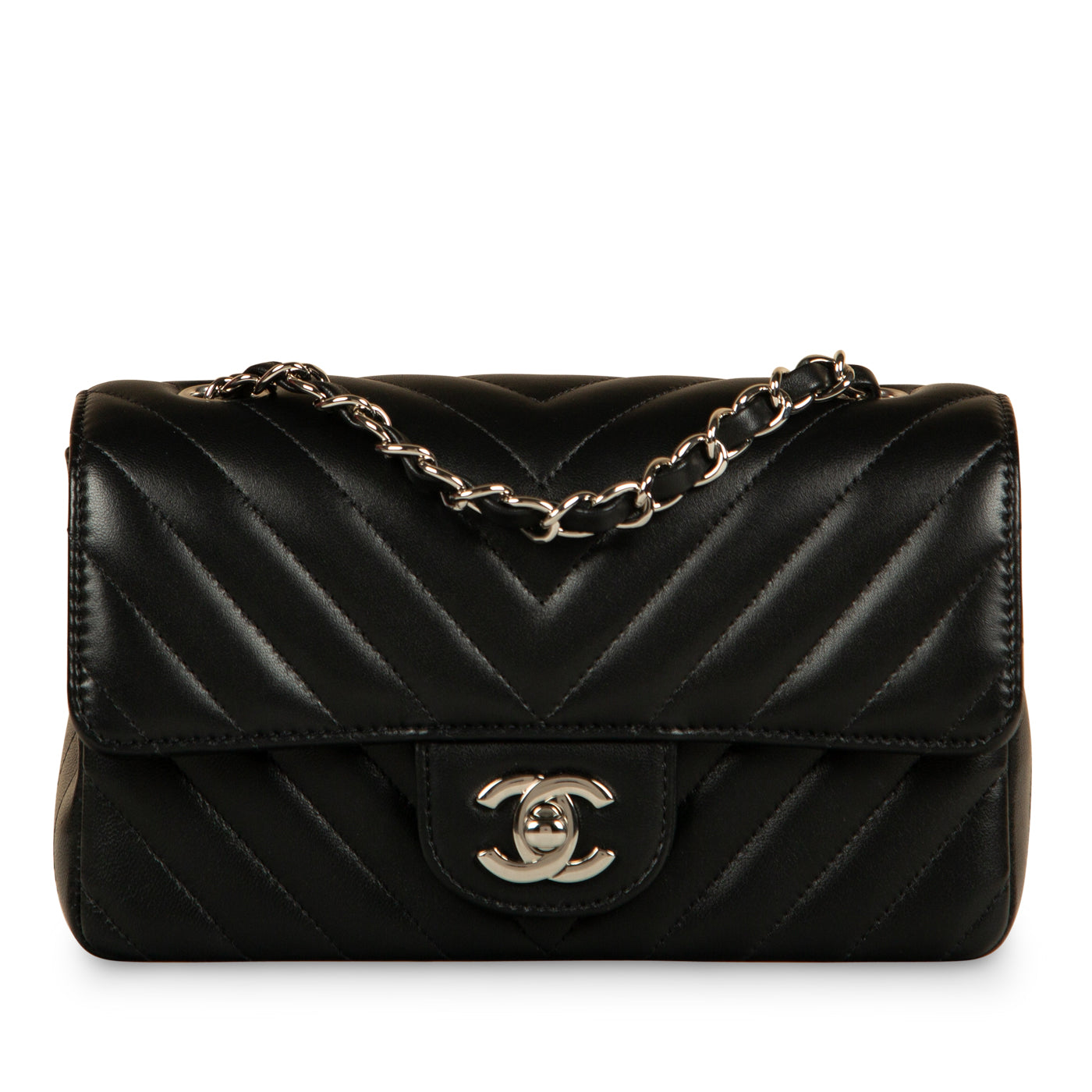 Chanel - Mini Rectangular Classic Flap Bag - Black Lambskin - SHW | Bagista