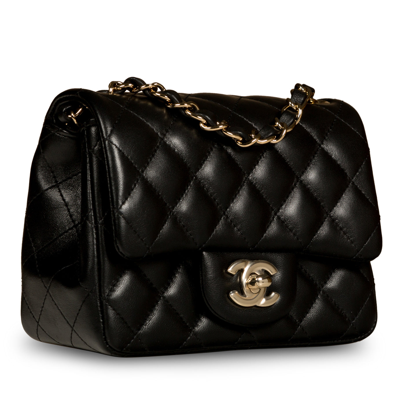 Chanel - Mini Square Classic Flap Bag - Black Lambskin - CGHW