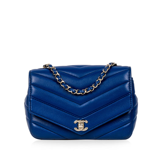 Blue Chevron Single Flap Bag