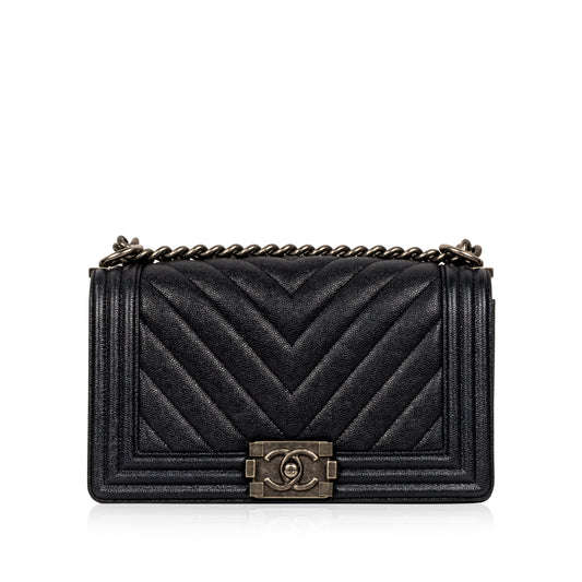 Chevron Boy Bag Medium - Blue Caviar