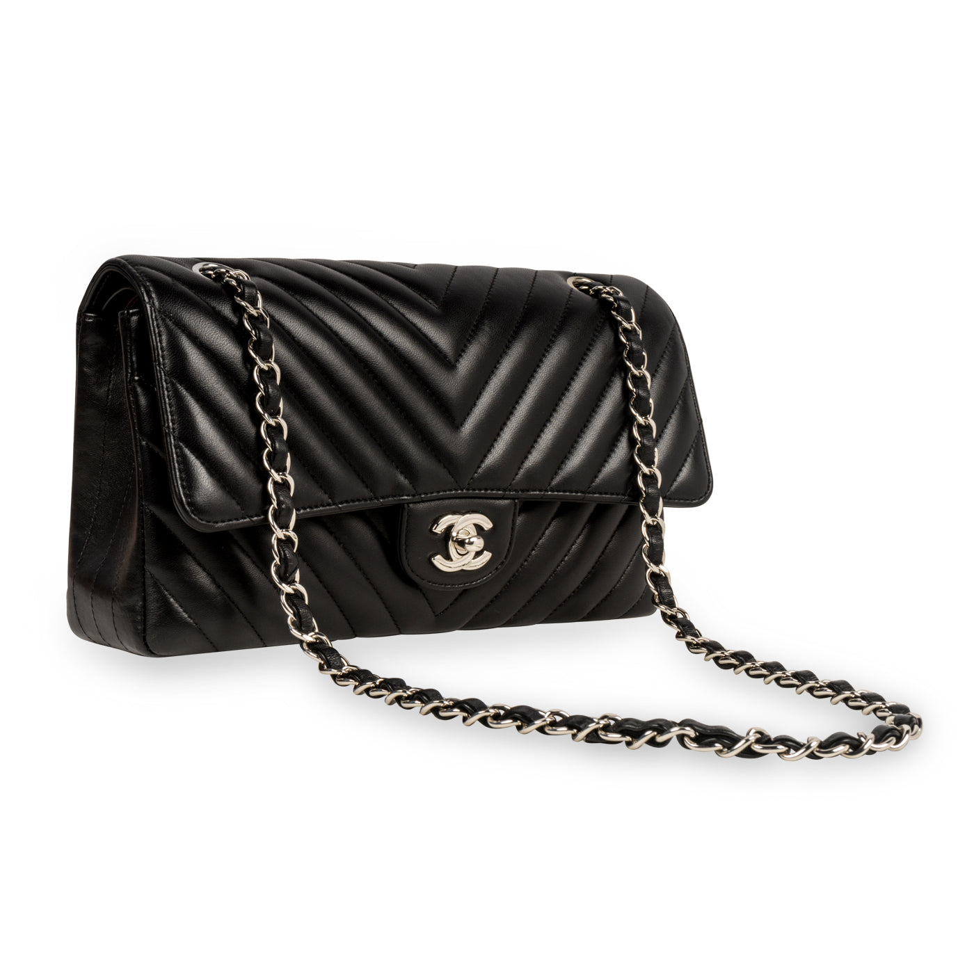 Chanel - Classic Flap Bag - Medium - Chevron - SHW - Pre-Loved