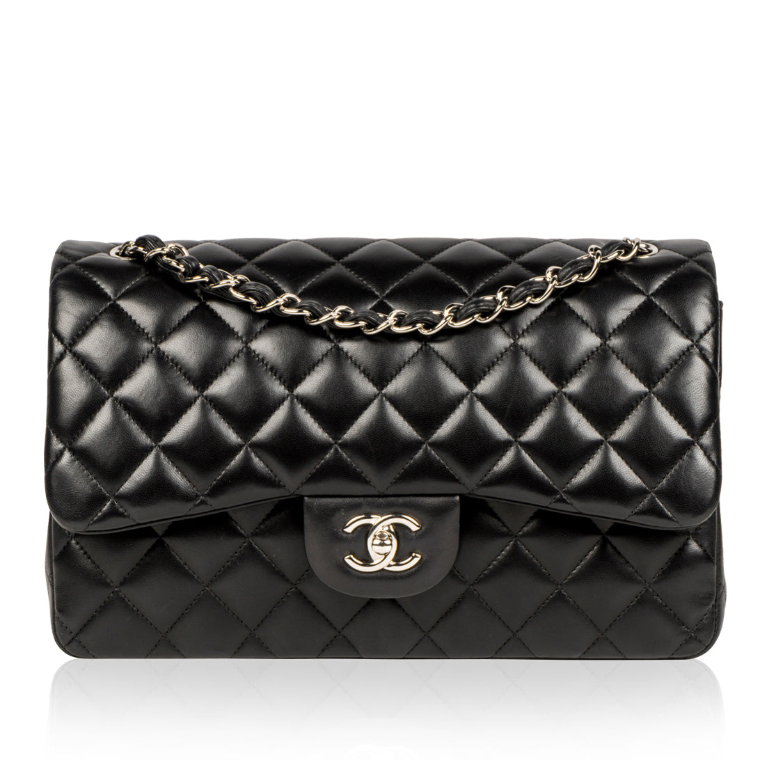Chanel - Classic Flap Bag Jumbo - Black Lambskin - Silver Hardware