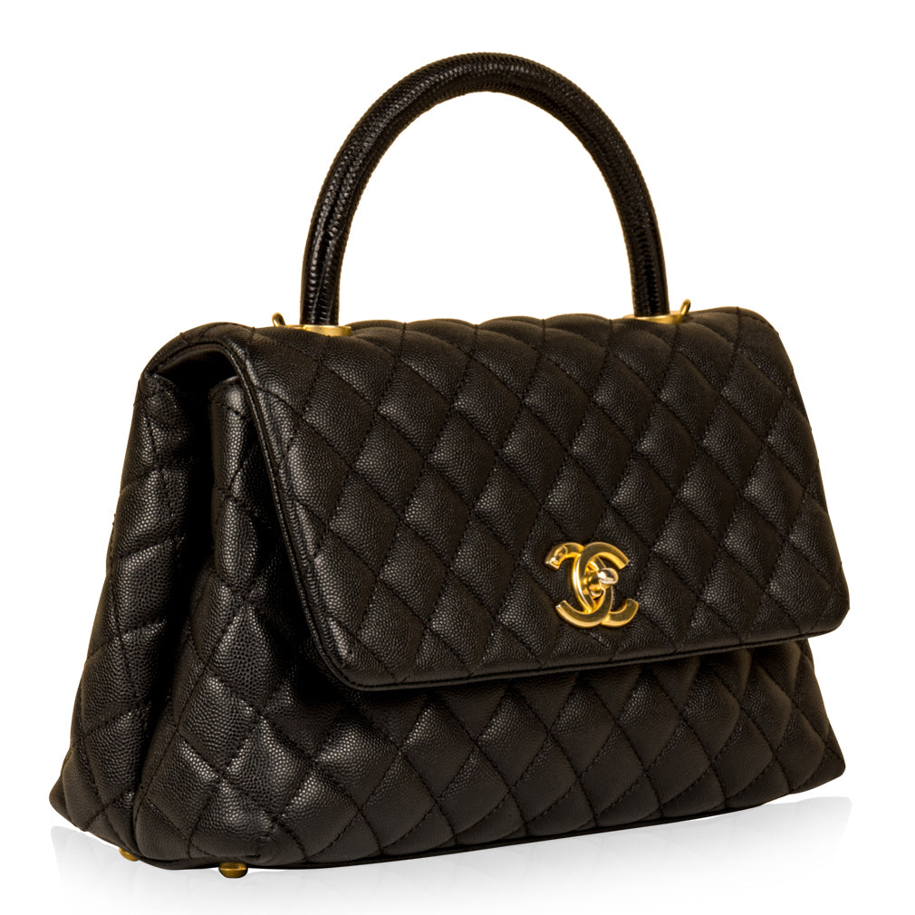 Chanel - Coco Handle Flap Bag - Lizard Handle - Black - Pre-Loved