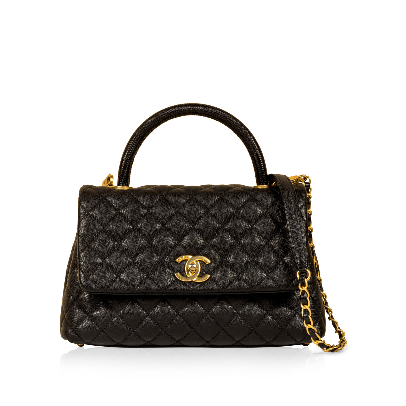 Chanel - Coco Handle Flap Bag - Lizard Handle - Black - Pre-Loved
