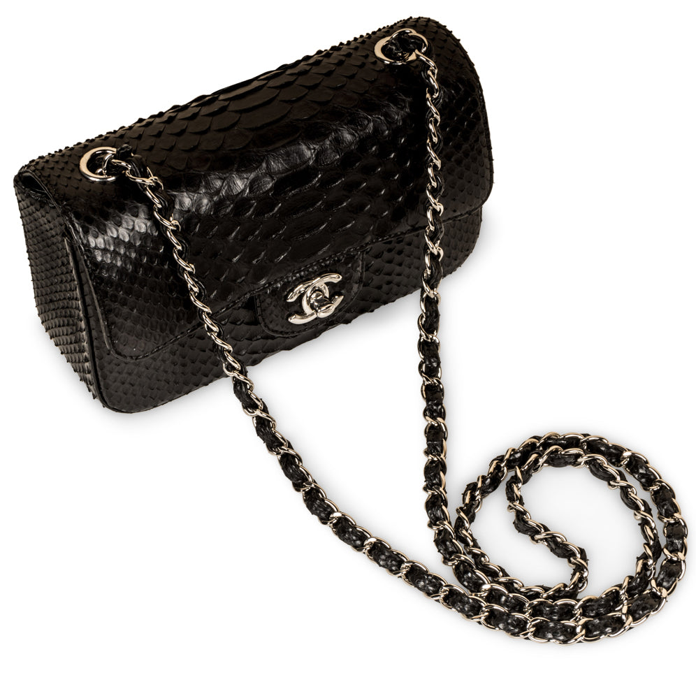 Chanel Vintage Black Lizard Skin Flap Shoulder Bag