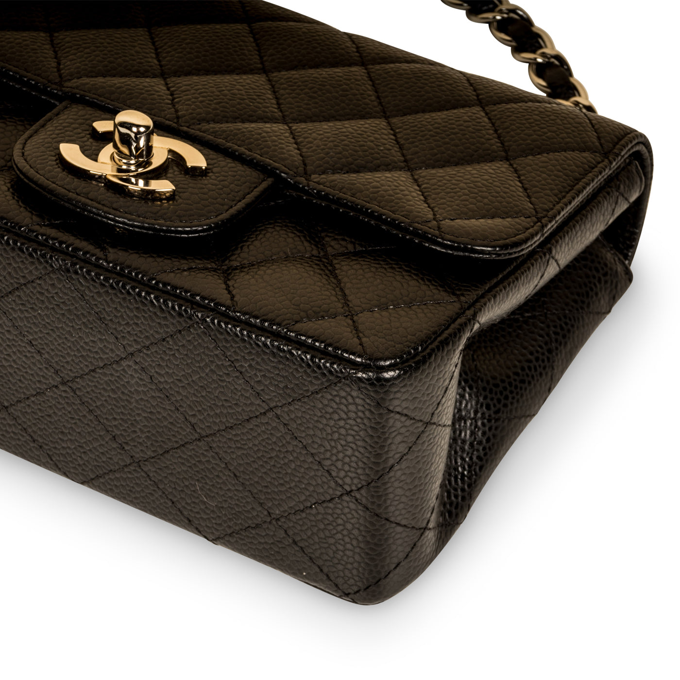 Chanel Mini Square Black Caviar Gold - Designer WishBags