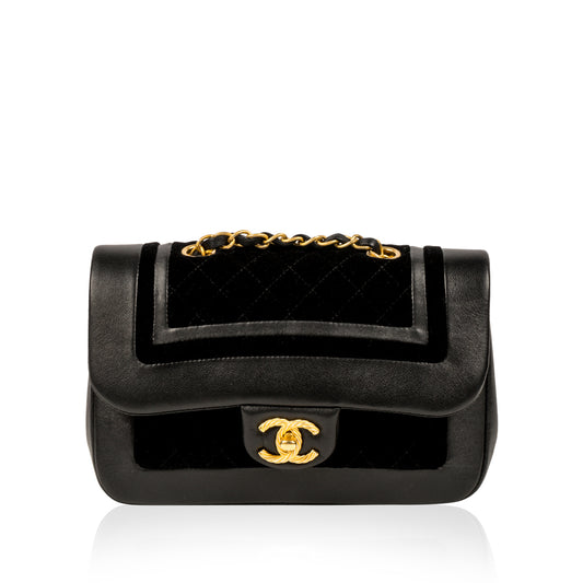 Velvet/Lambskin Flap Bag