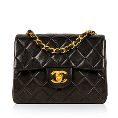 Chanel Vintage Chanel Black Lambskin Leather Mini CC Logo Flap Bag