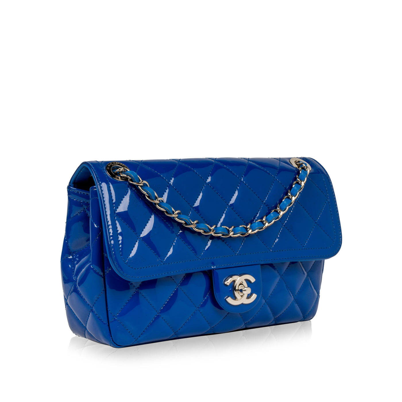 Chanel Patent Leather Medium Coco Shine Flap Blue
