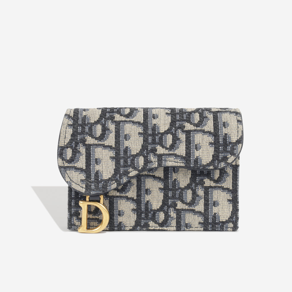 Dior - Saddle Flap Card Holder - Navy Oblique - GHW - Immaculate | Bagista