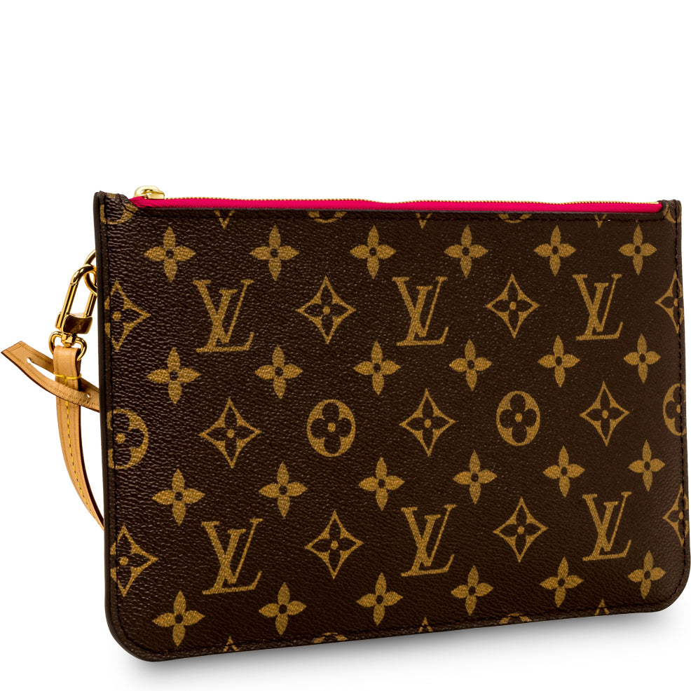 LOUIS VUITTON Neverfull Monogram Canvas Pochette Wristlet Pouch Brown