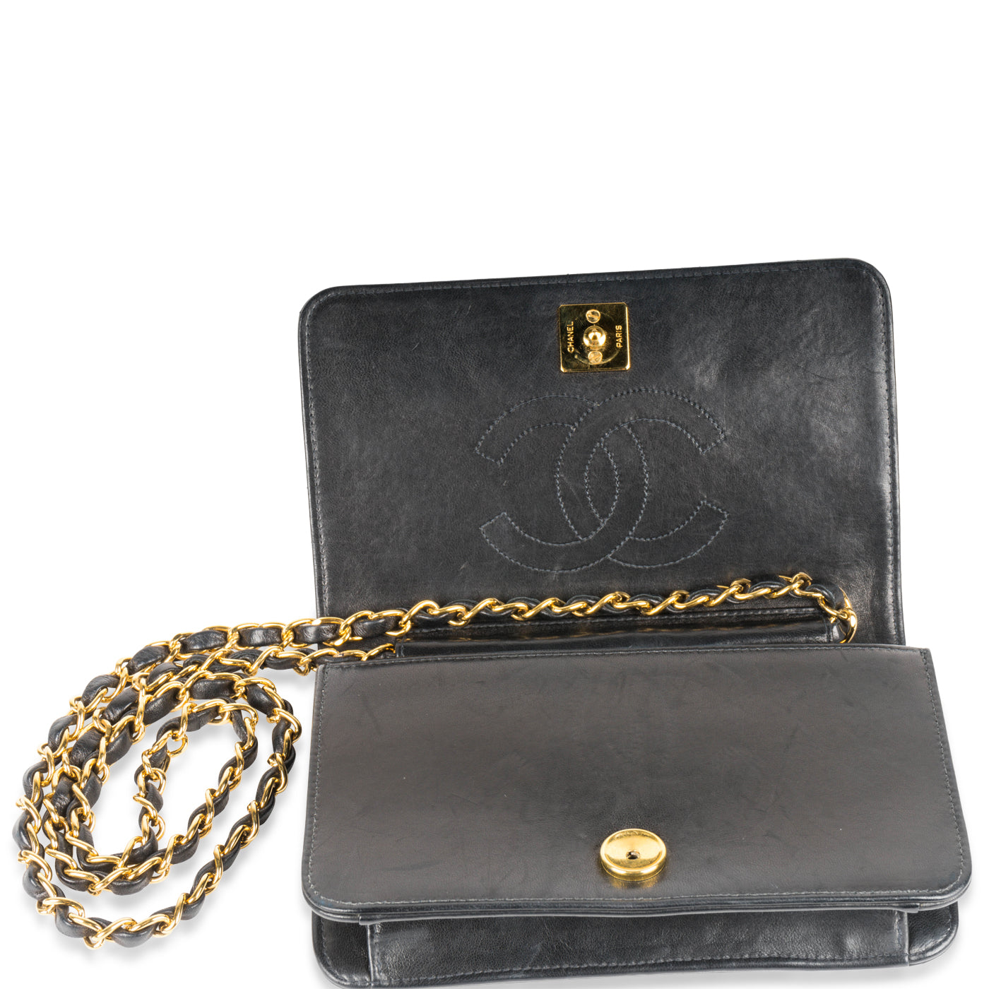 Chanel Vintage CC Bi-Fold Wallet on Chain Black - The Recollective