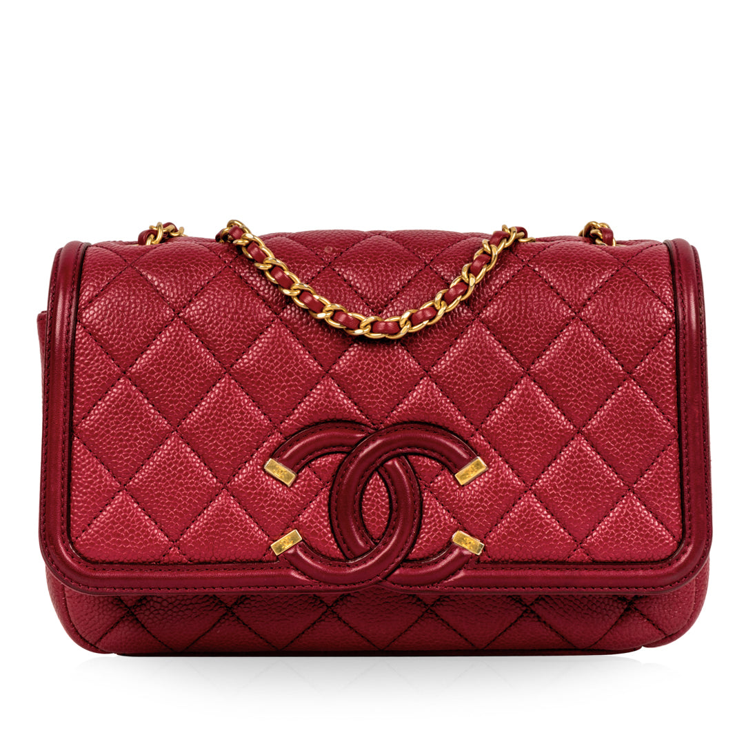 Chanel Small Filigree Flap Bag Crimson Caviar Pre Loved