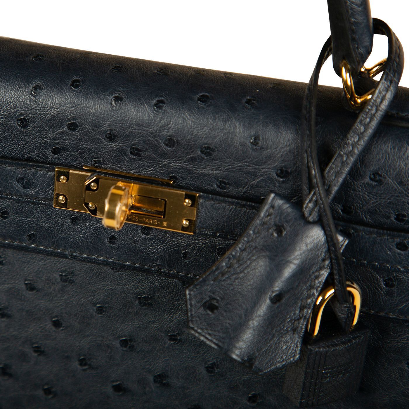 Hermès Kelly 25 Sellier Indigo Ostrich leather Gold Hardware
