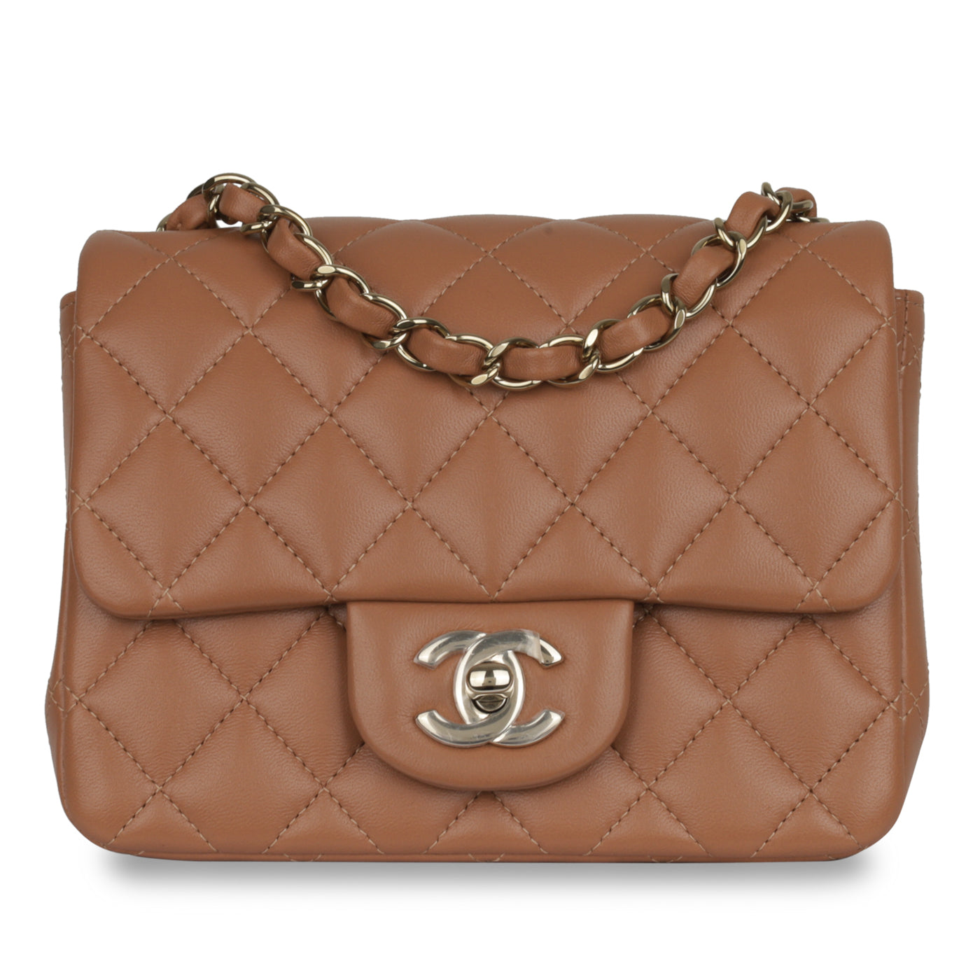 Chanel - Mini Square Classic Flap Bag - Caramel Lambskin - CGHW - Brand New