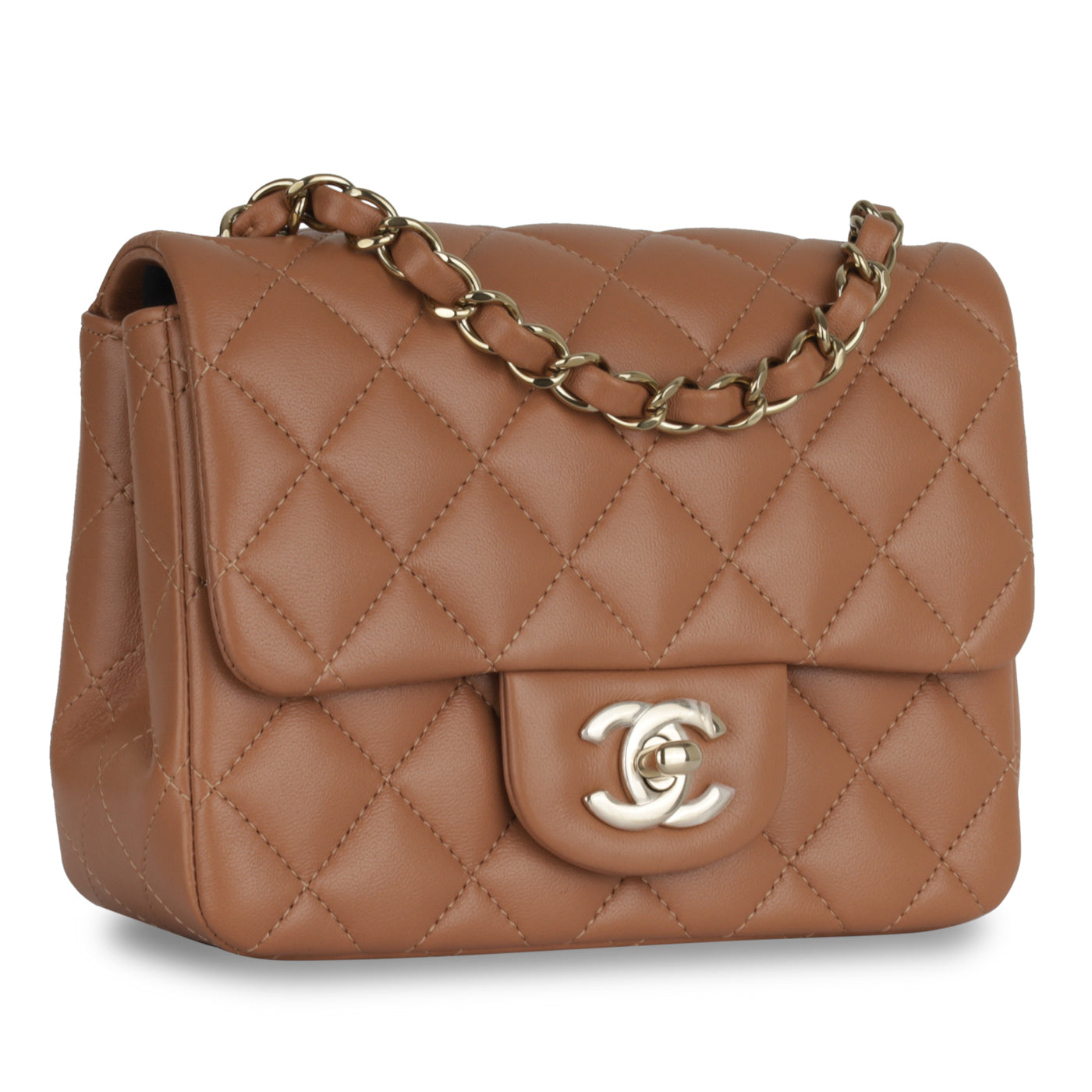 Chanel - Mini Square Classic Flap Bag - Caramel Lambskin - CGHW - Brand New