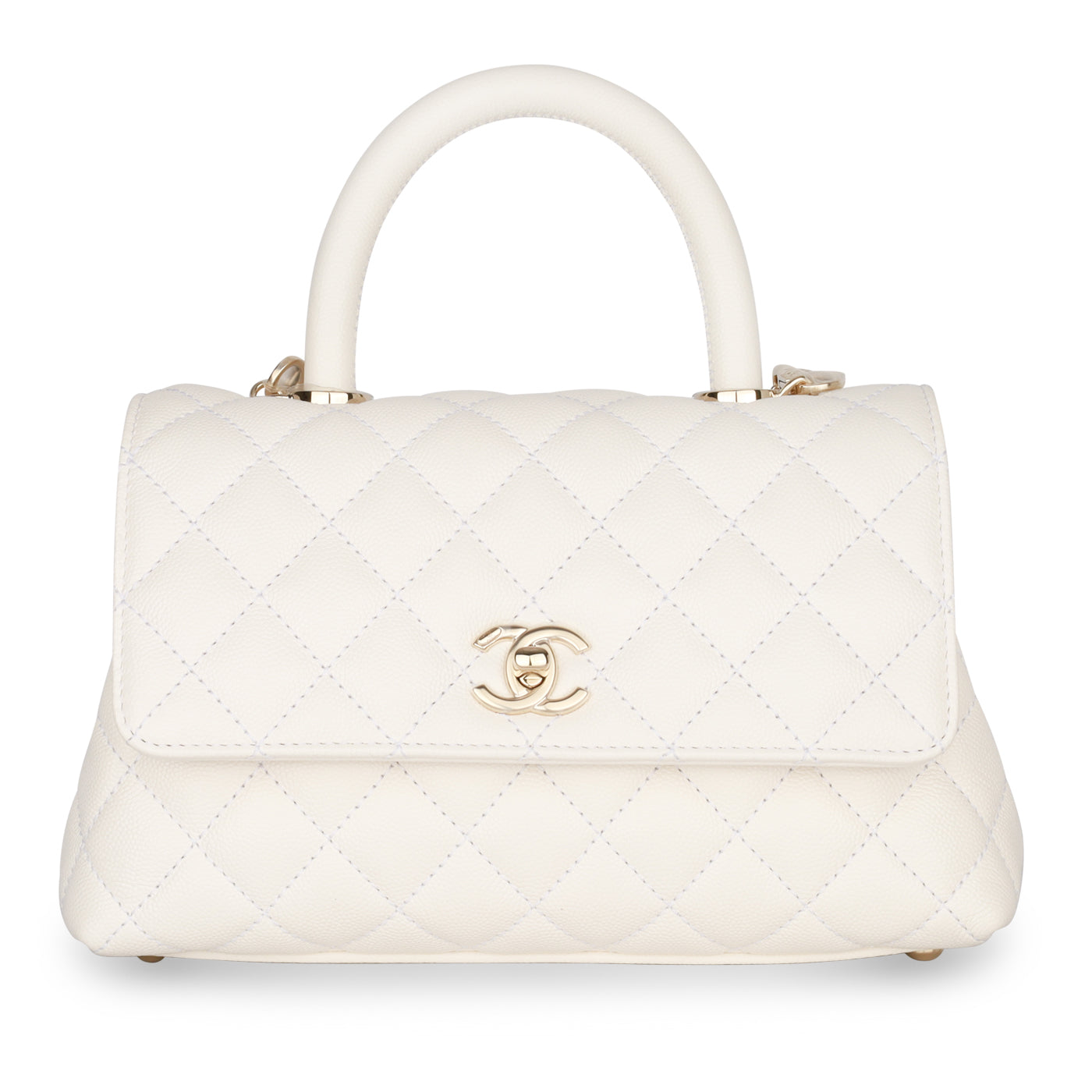 Chanel Extra Mini White Quilted Caviar Coco Handle TPM