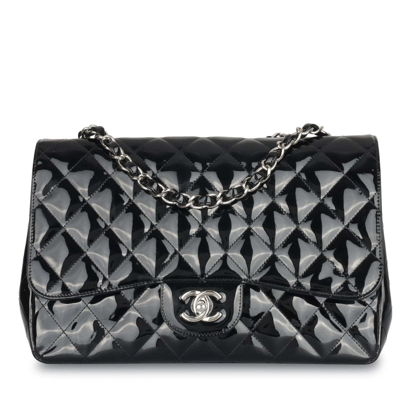 Chanel - Classic Flap Bag - Jumbo - Double Flap - Pre-Loved - Patent - SHW