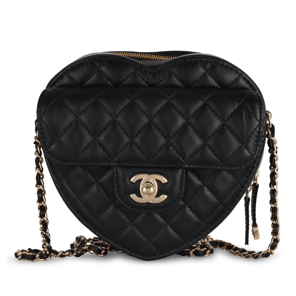Chanel - Large Heart Bag - Black Lambskin - CGHW - Brand New
