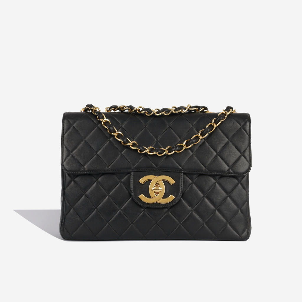 Chanel - Vintage XL Jumbo Classic Flap - Black Lambskin GHW - Pre-Loved ...