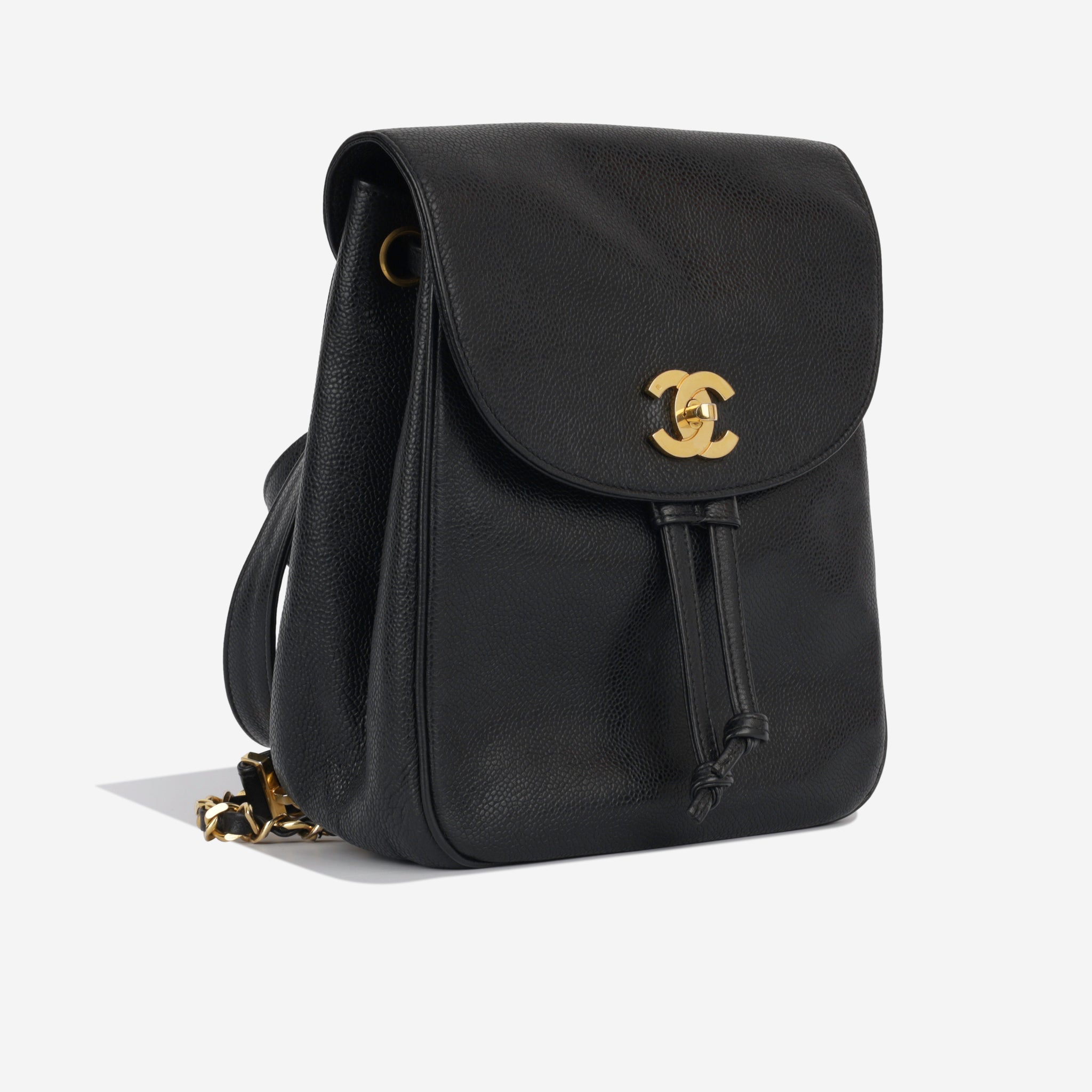 Chanel Early 90s Vintage Black Caviar Large CC Backpack Bag 24k GHW –  Boutique Patina