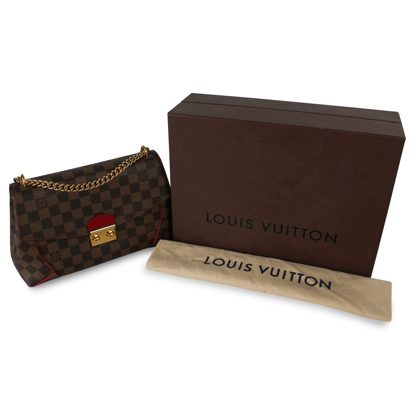 Louis Vuitton Pochette Felicie Damier Ebene Cerise Red Lining in