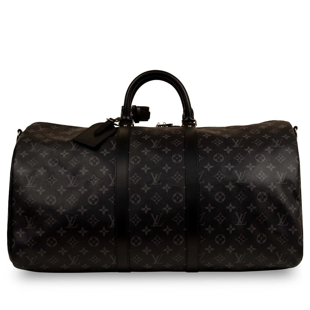 Louis Vuitton Keepall 55 Bandouliere Monogram Eclipse Travel Bag Black