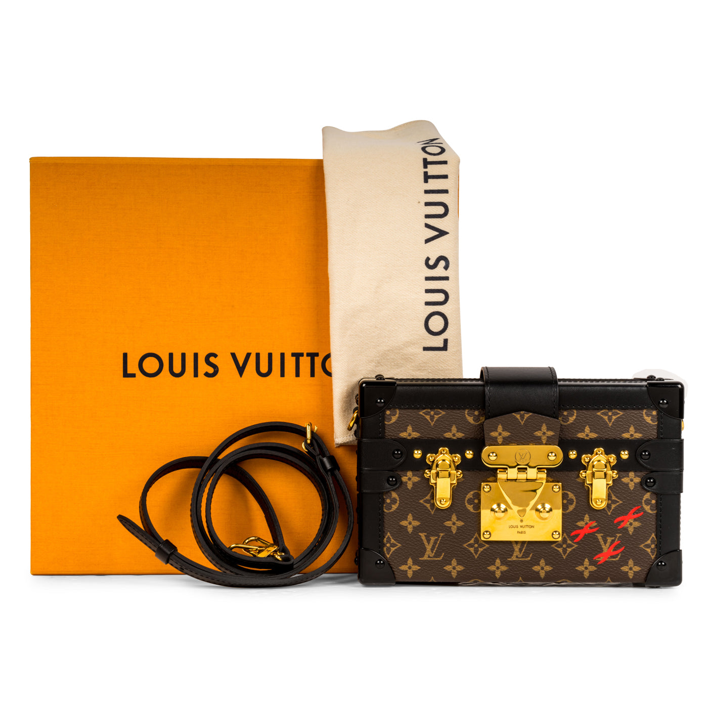 Louis+Vuitton+Petite+Malle+Souple+Black%2FGold+Strap+Shoulder+Bag+Brown+Canvas  for sale online
