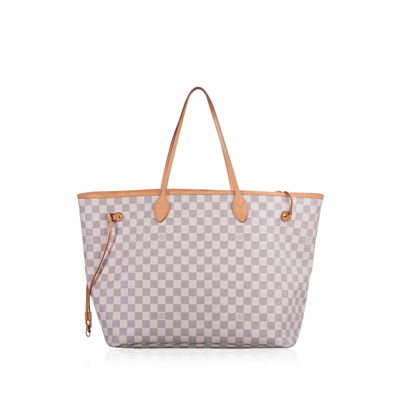 Louis Vuitton Neverfull Bag Gm Damier Azur Purse White Leather and