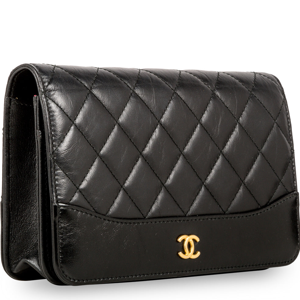 CHANEL Aged Calfskin Quilted Gabrielle Wallet On Chain WOC Black 320287