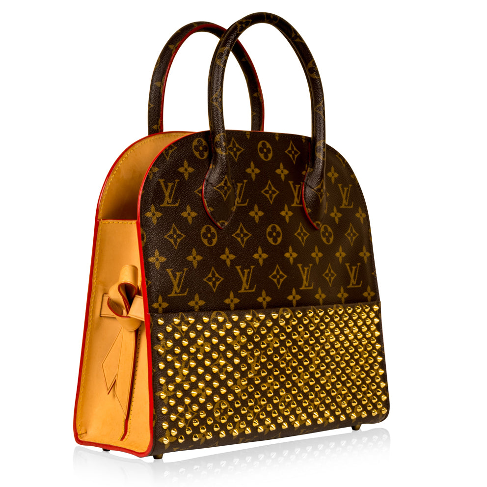LOUIS VUITTON Monogram Calf Hair Spikes Iconoclasts Christian Louboutin  Tote Red 68265