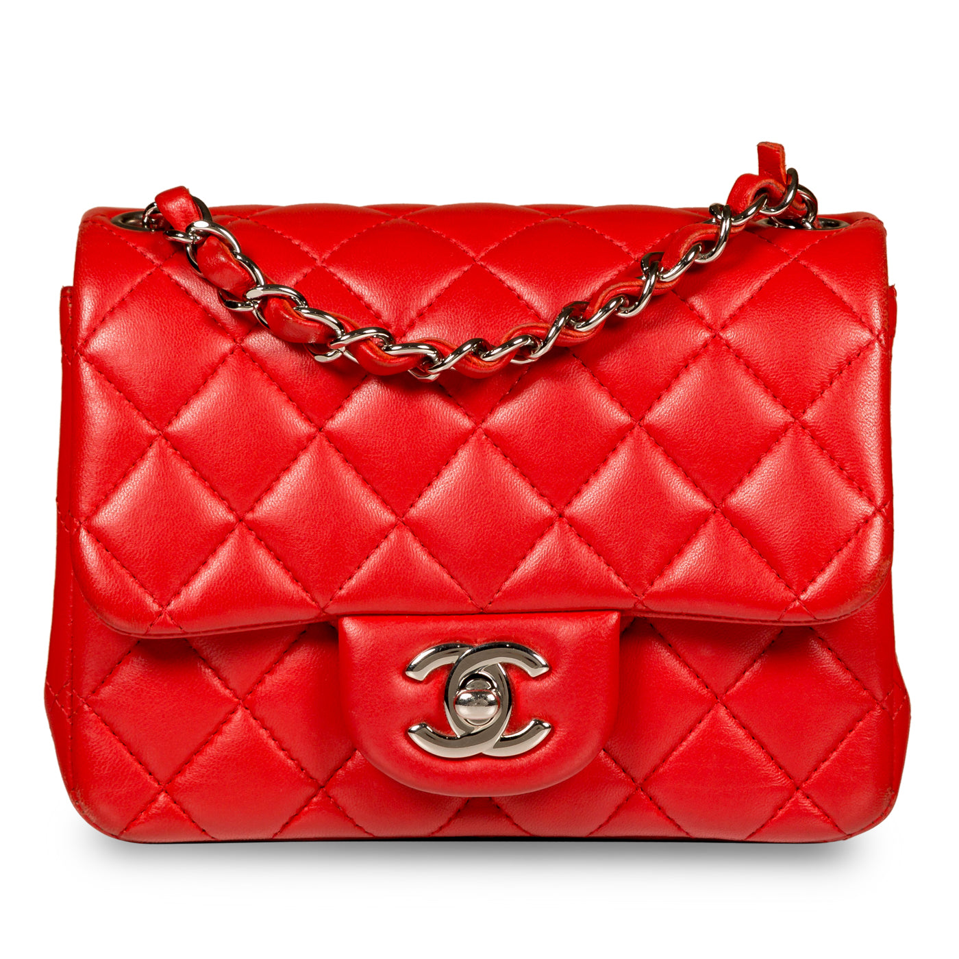 Chanel - Mini Square Classic Flap Bag - Red Lambskin - SHW