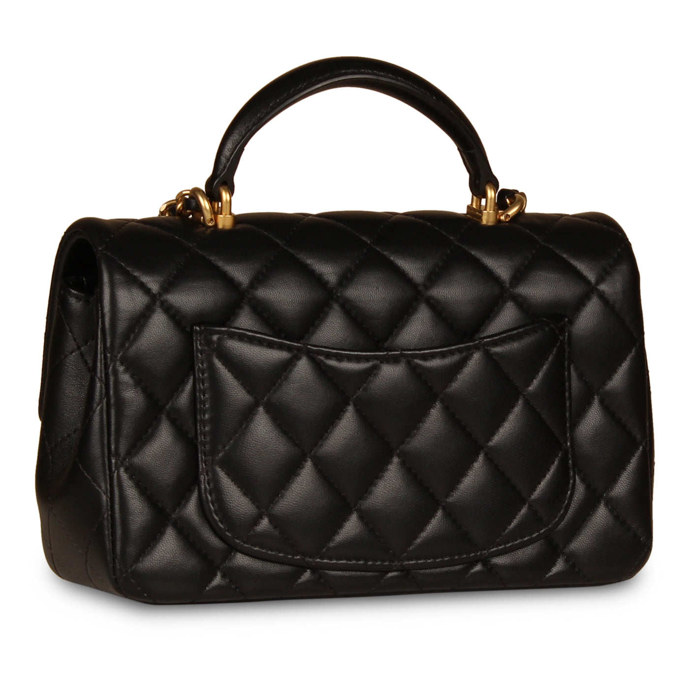 Chanel - Mini Top Handle Classic Flap Bag - Black Lambskin - Pre-Loved ...