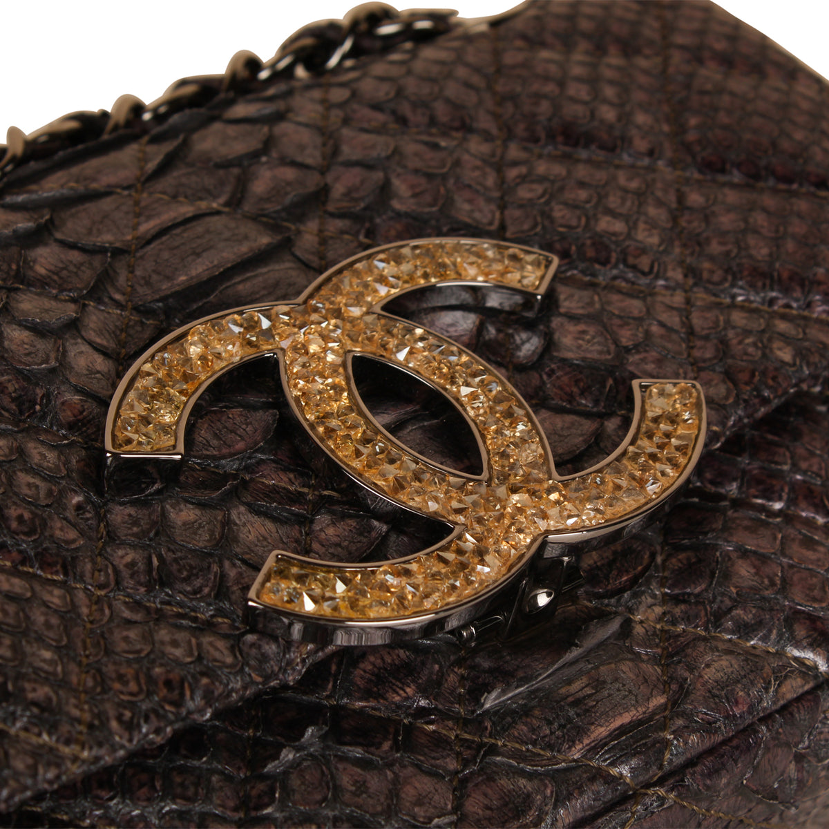 Python Chanel Flap Chanel - Python Flap Bag - Embellished Crystal – Bagista
