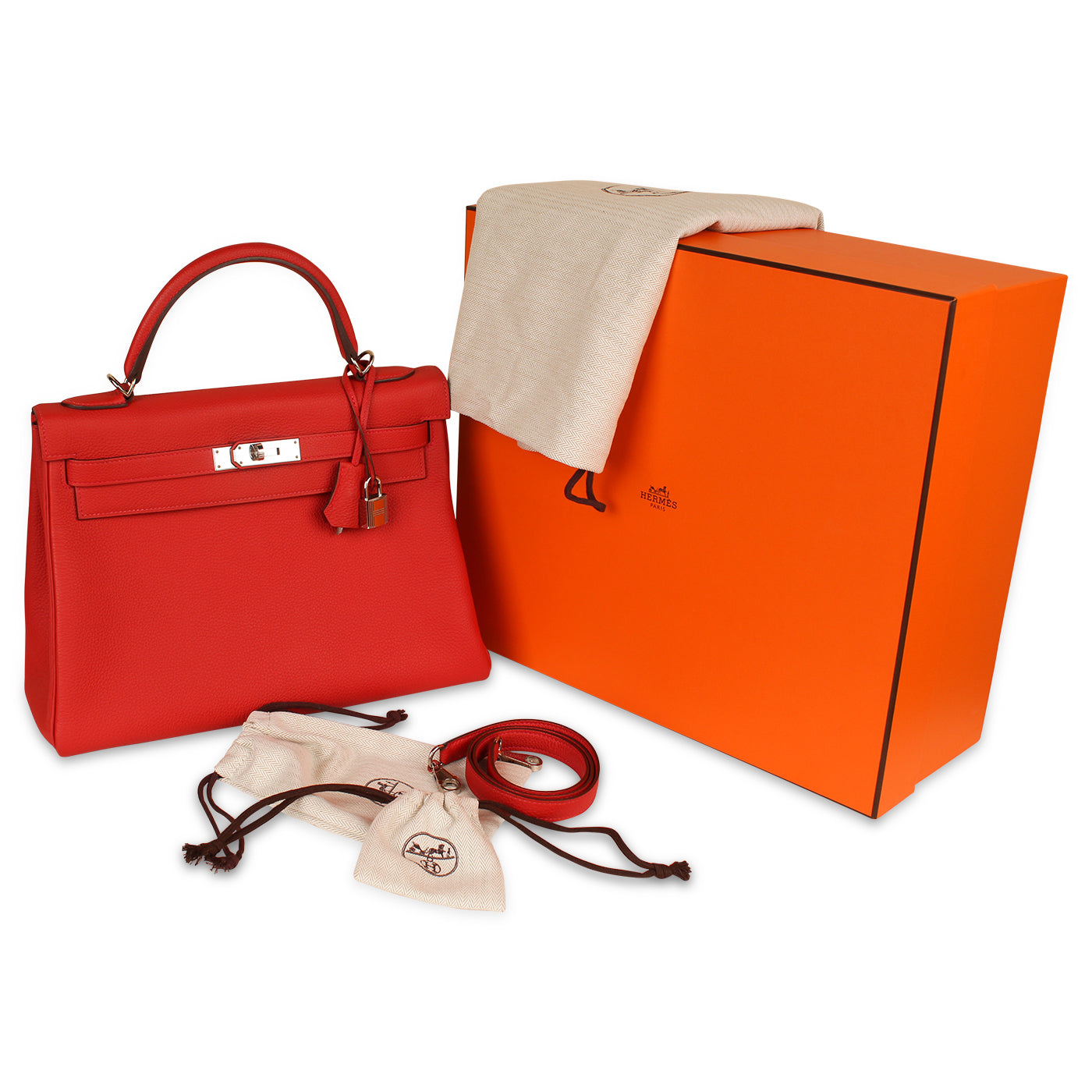 Hermes Kelly 32 Bag Ghillies s5 Rouge Tomate Togo PHW