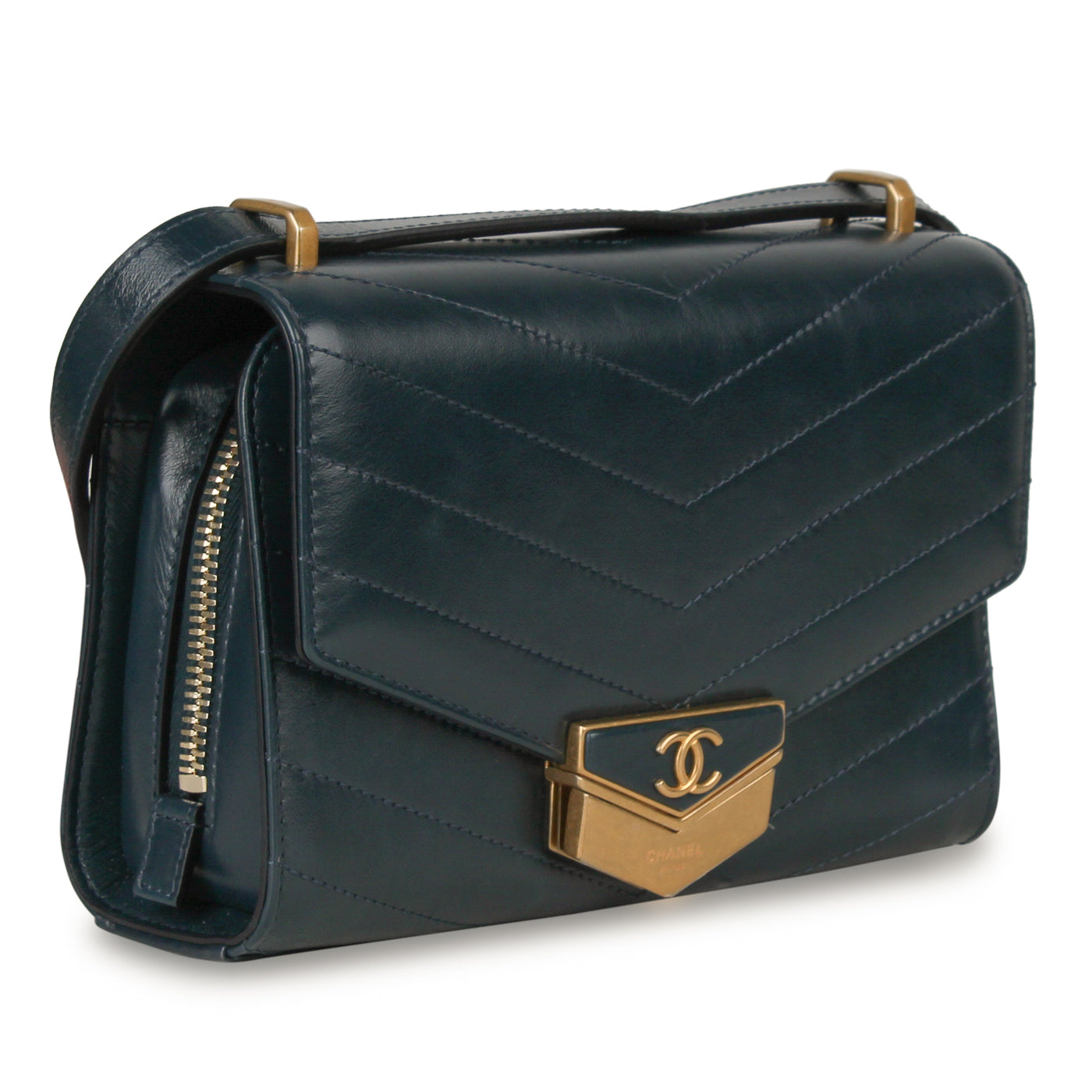 Chanel Calfskin Chevron Medal Flap Bag