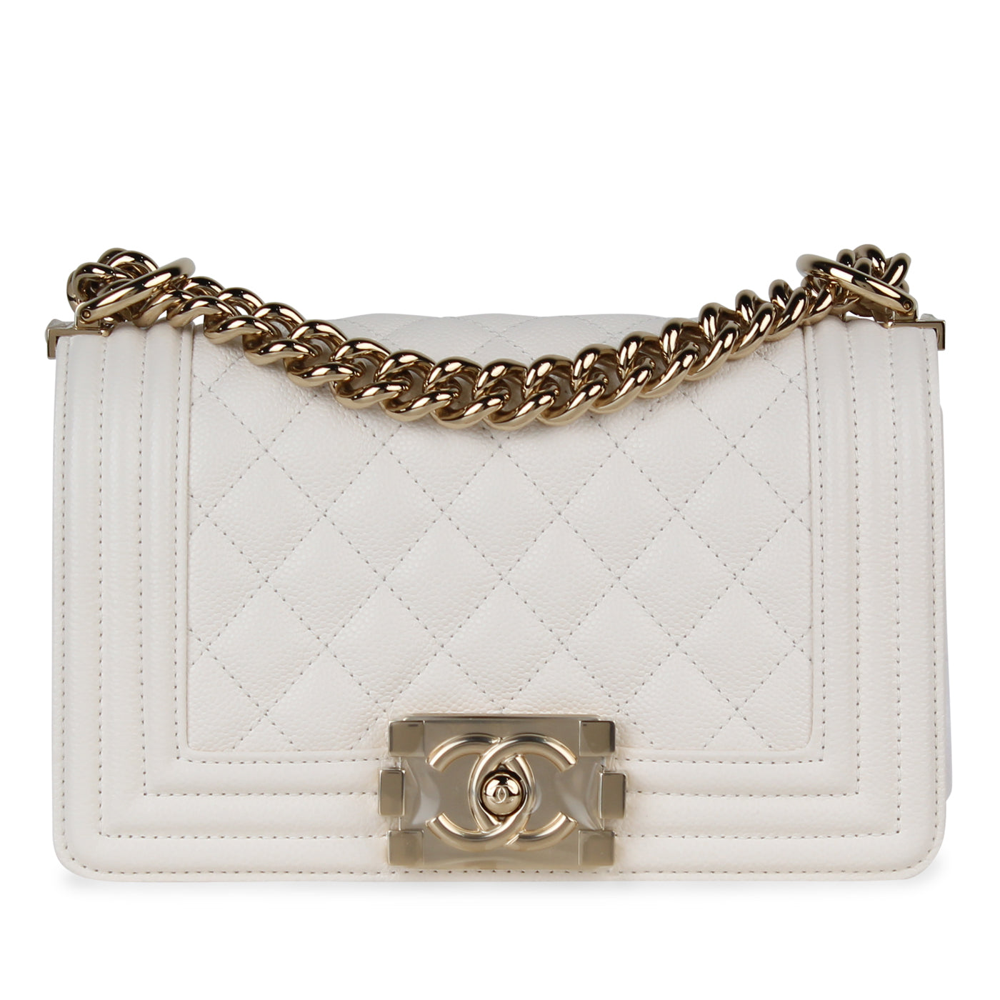 Chanel - Small Boy Bag - White Caviar Leather - CGHW - New | Bagista
