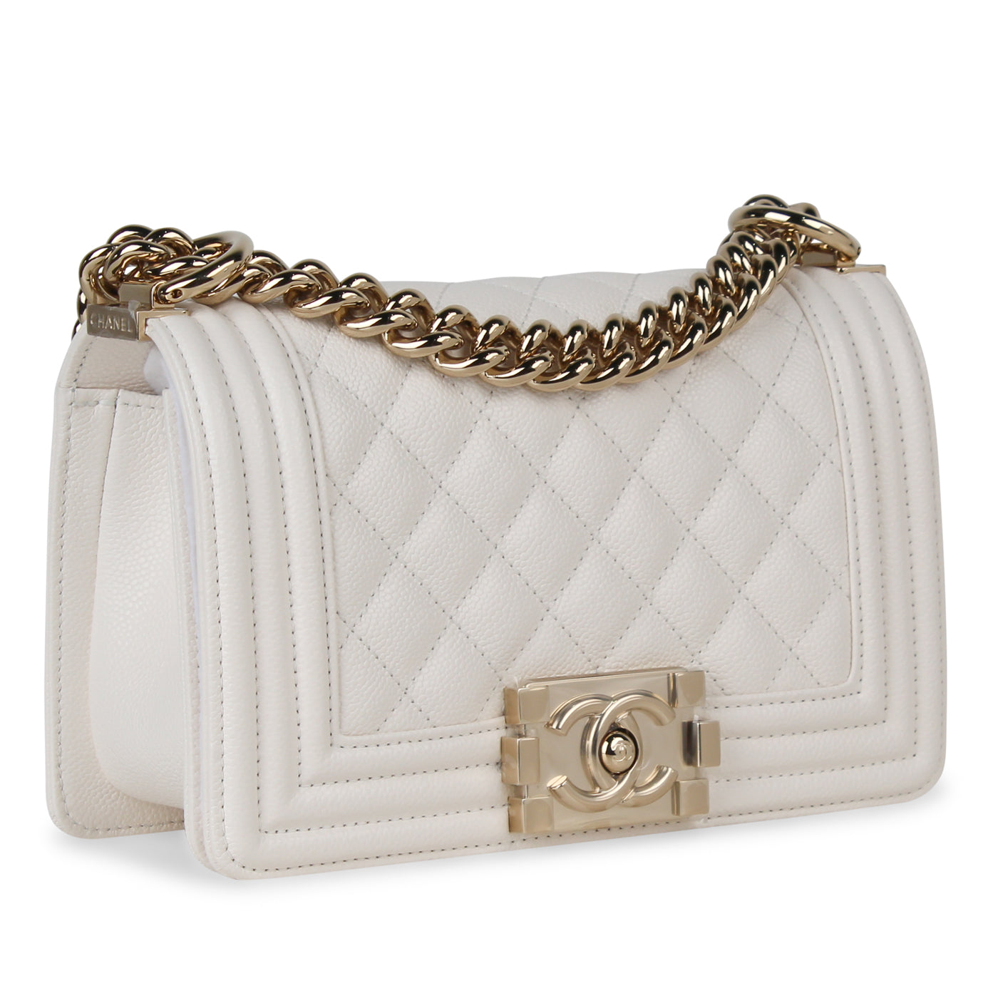 CHANEL, Bags, Chanel Small Boy Bag White Wgold
