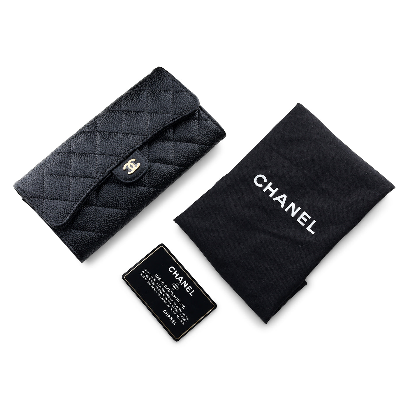 Chanel - Classic Long Flap Wallet - Black Caviar CGHW - Unused