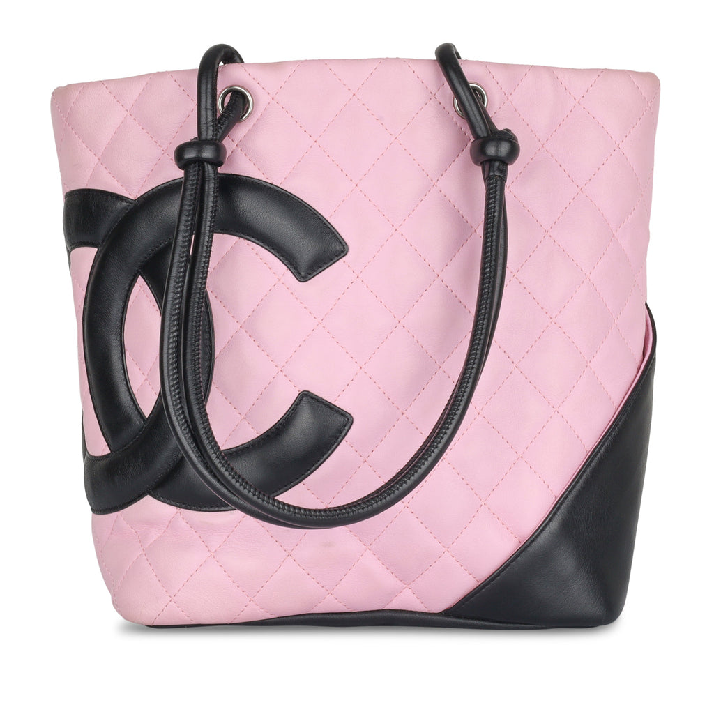 Chanel Calfskin Quilted small Cambon Pink Black Tote