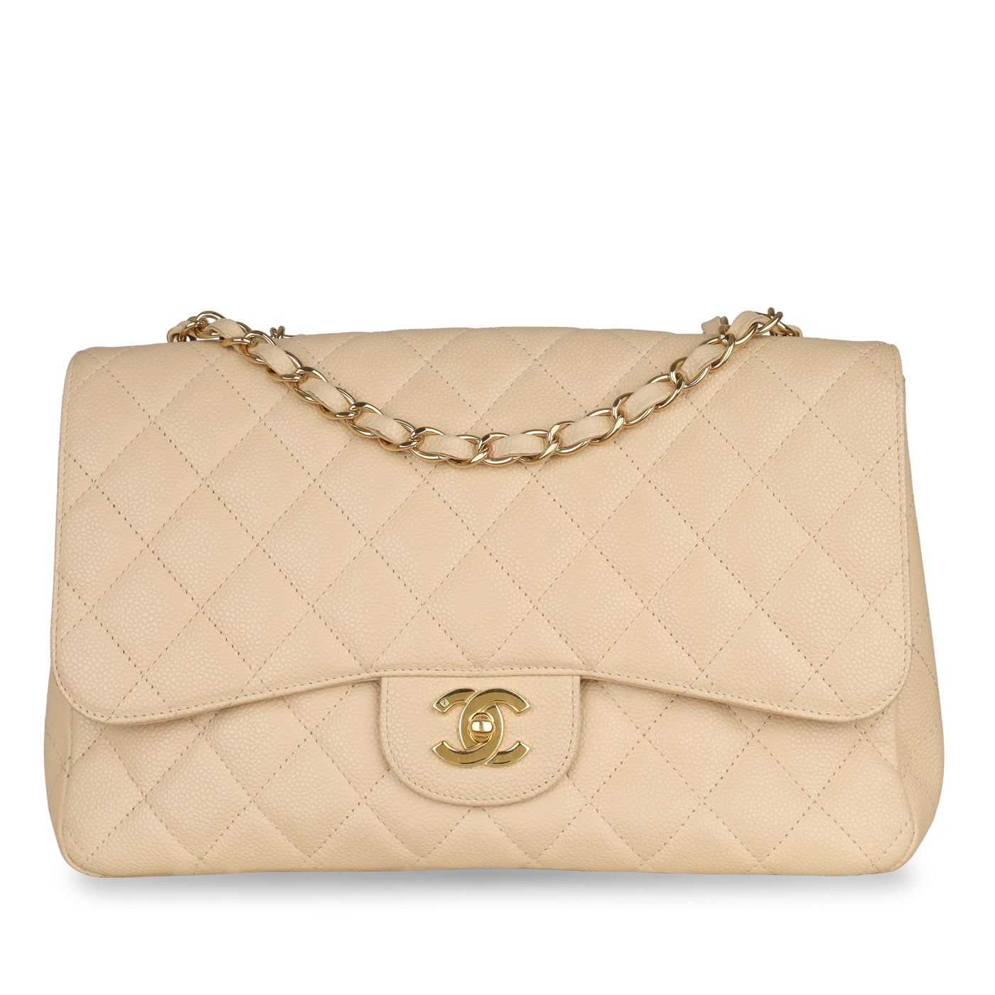 Chanel - Classic Flap Bag Jumbo - Beige Caviar Leather - Pre