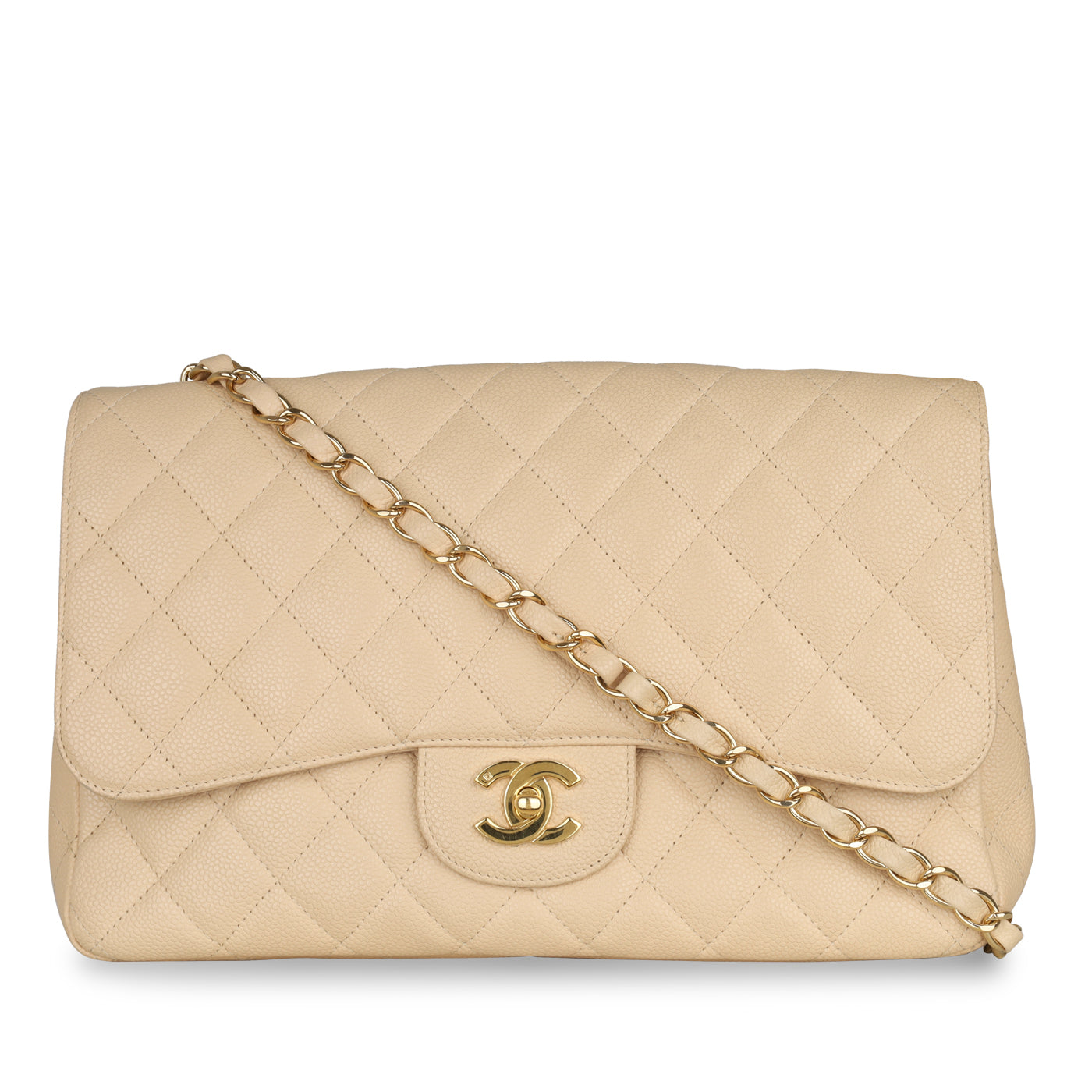 Chanel - Classic Flap Bag Jumbo - Beige Caviar Leather - Pre Loved