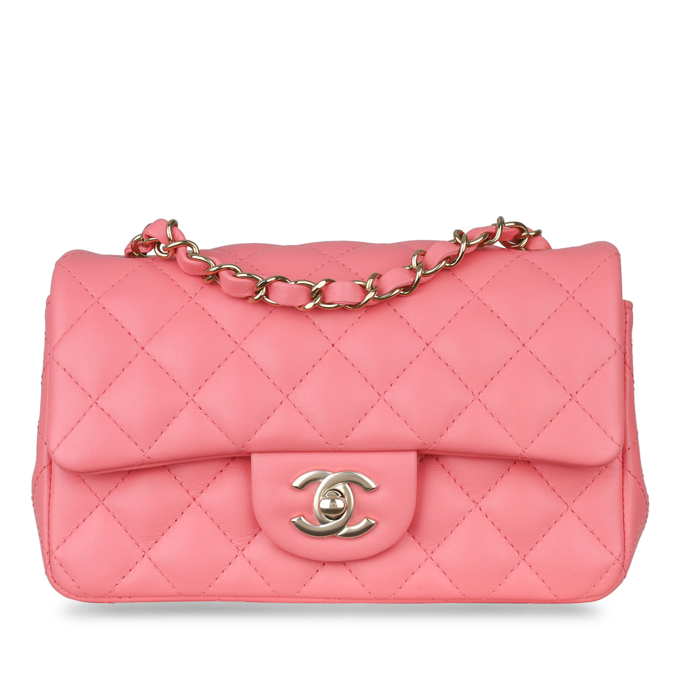 Chanel - Classic Flap Bag - Mini Rectangular - Pink Lambskin - CGHW - Brand  new
