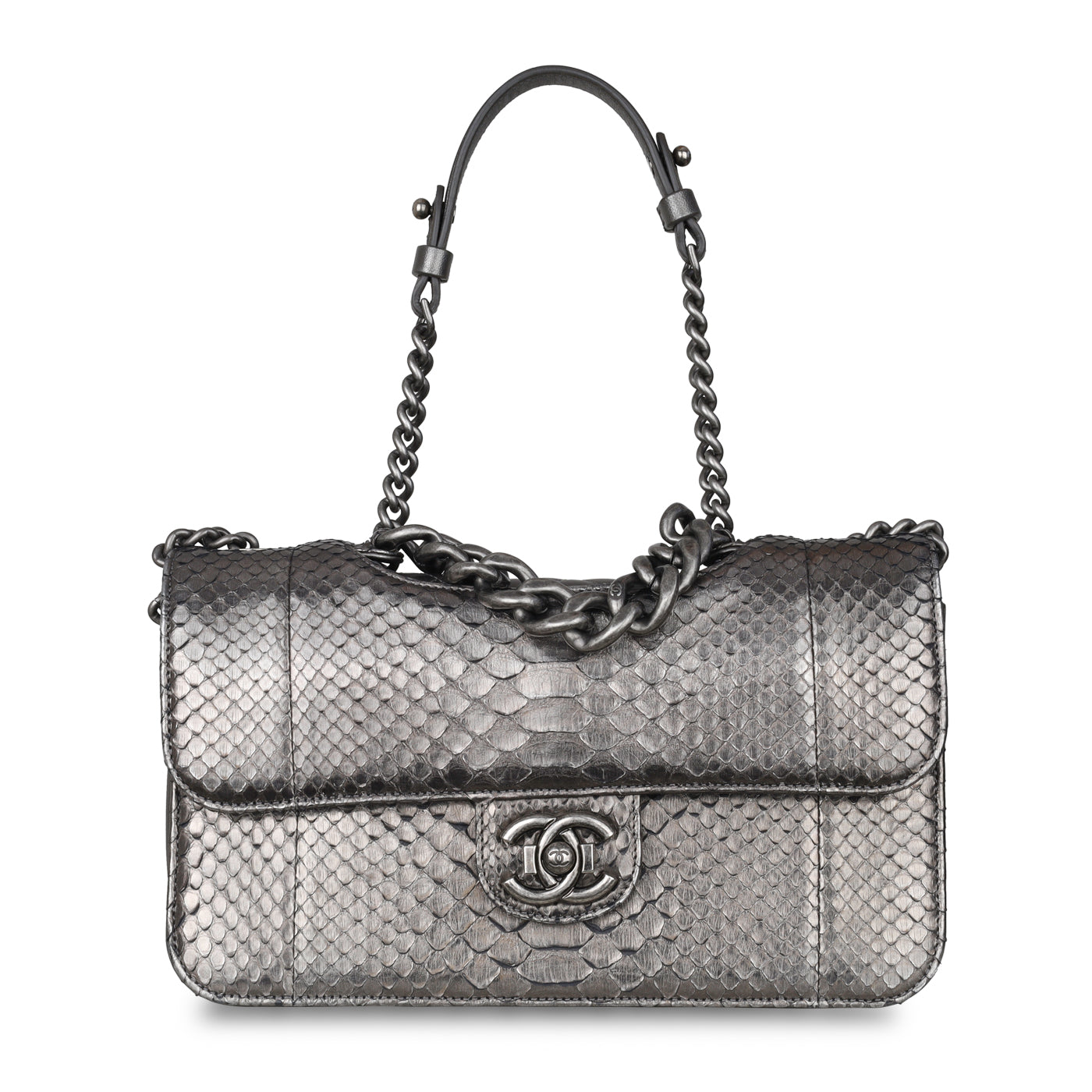 Chanel Metallic Silver Quilted Chevron Caviar Small Boy Bag