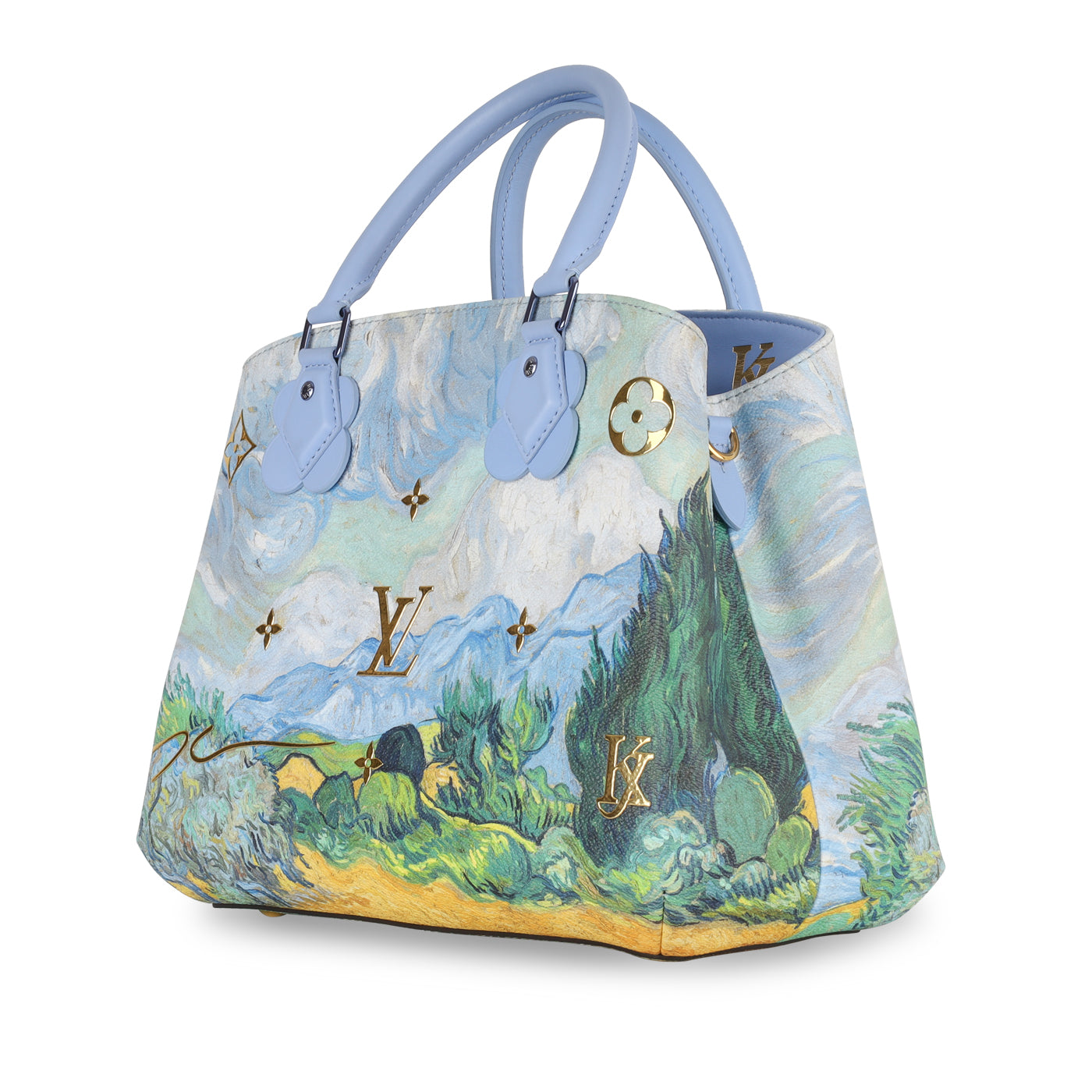 Louis Vuitton Montaigne Handbag Limited Edition Jeff Koons Van Gogh Print  Canvas MM Blue 202293139